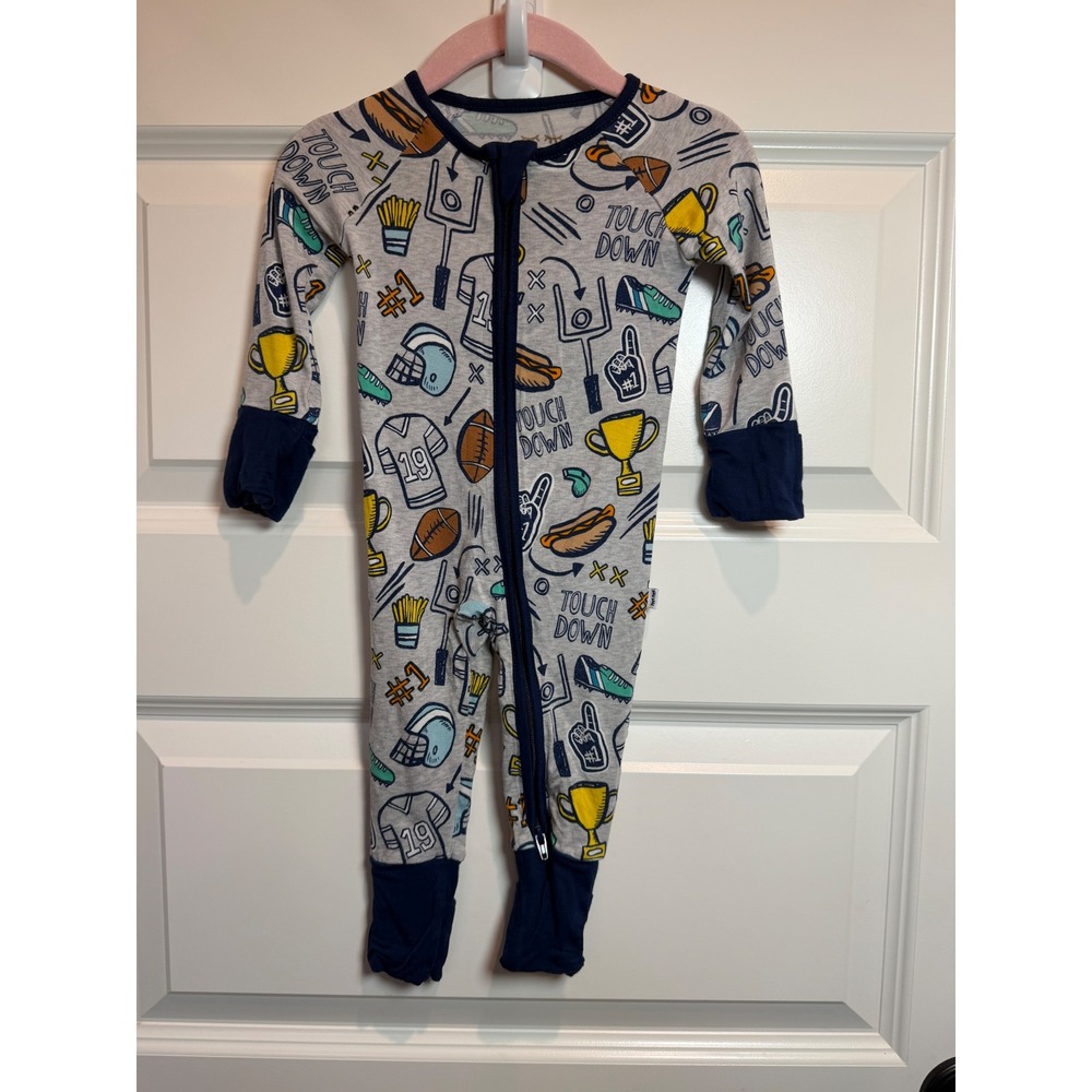 Little Sleepies Football Touchdown Bamboo Zippy Sleeper Gray Navy 0-3 Months